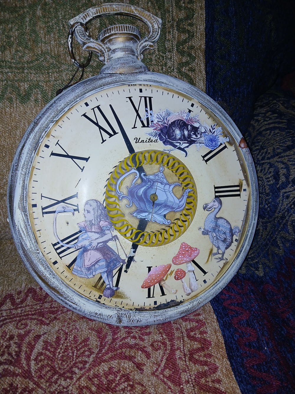 Vintage-Inspired Alice in Wonderland Faux Wall Clock Meant To Be Old Looking Vtg